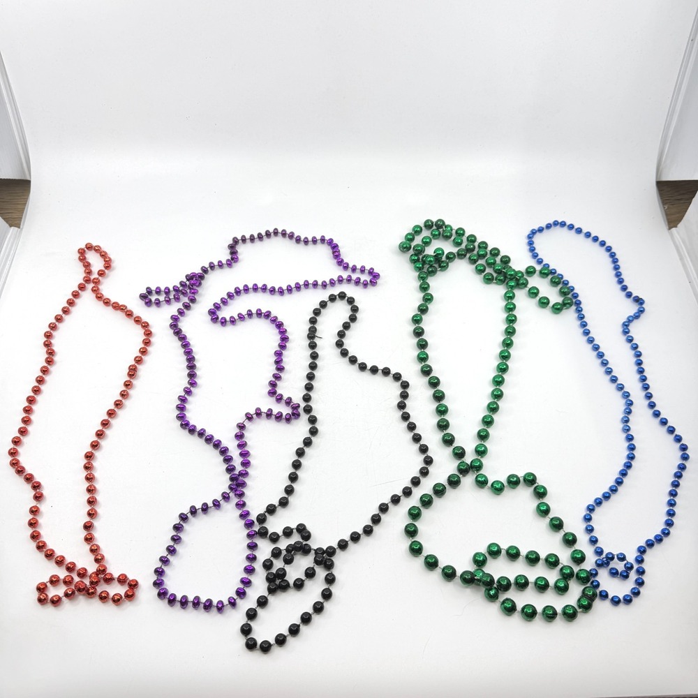 Lot of 6 Mardi Gras Metallic Bead Necklaces Party Parade Costume Festival Decor